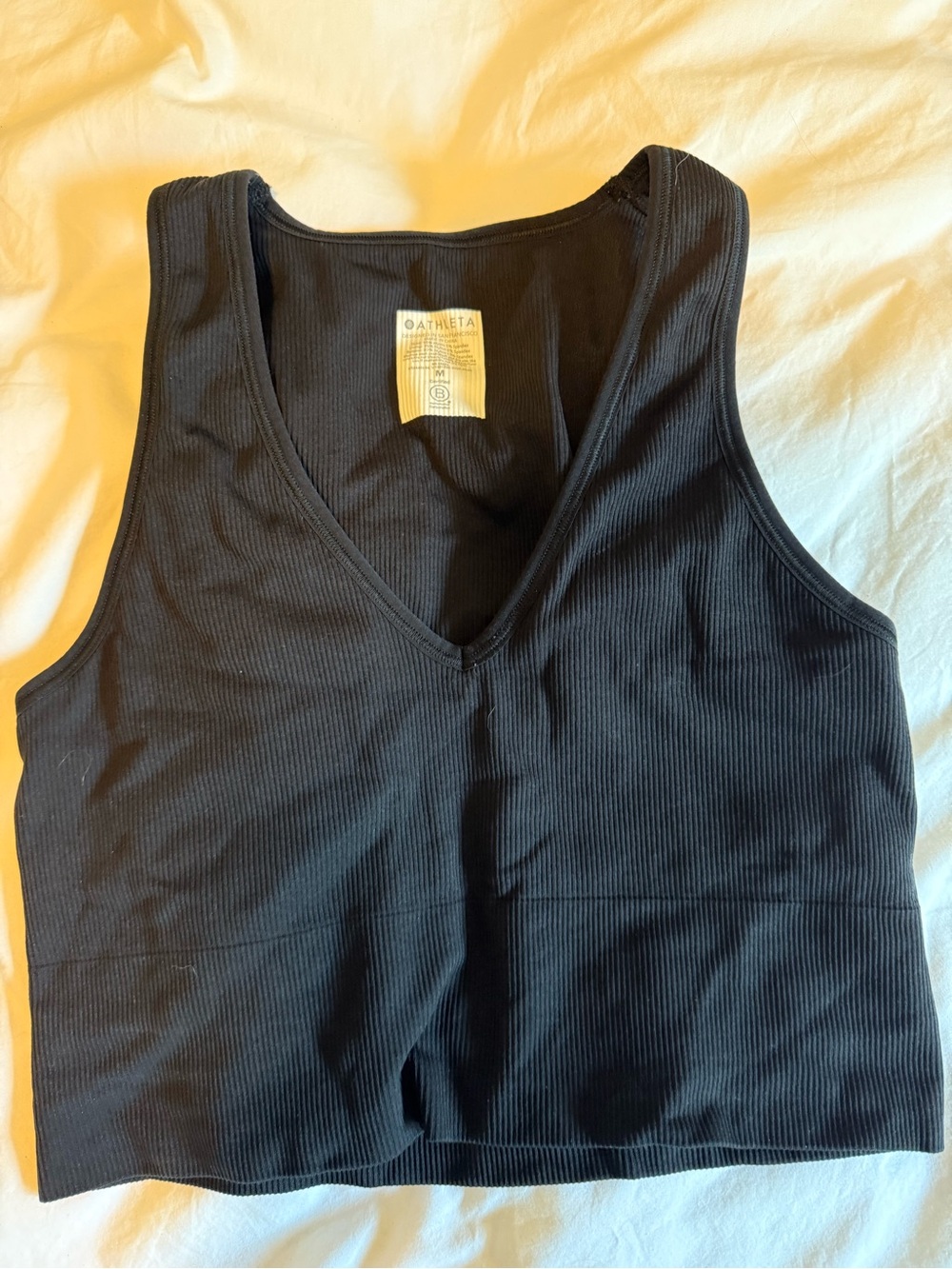Athleta Black Ribbed V-Neck Cropped Tank